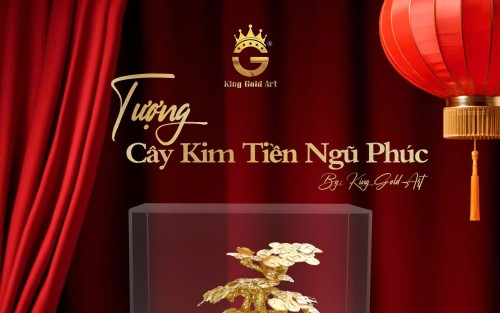Tượng Cây Kim Tiền Ngũ Phúc dát vàng – Quà tặng vàng Trung Thu cao cấp