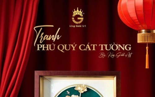 Tranh vàng hoa sen Phú Quý Cát Tường – Quà Trung Thu cao cấp