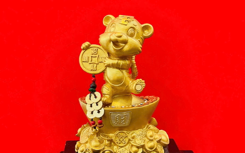 Tượng Hổ Hạnh Phúc Mạ Vàng 24K Chiêu Tài