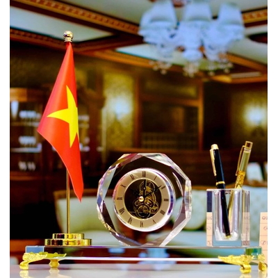 BỘ CỘT CỜ ĐỂ BÀN KÈM ĐỒNG HỒ CAO CẤP (1 CỜ)