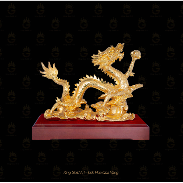 Tượng Rồng Vàng Giữ Châu Mạ Vàng 24k