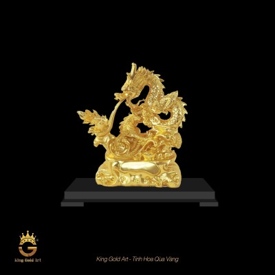Quý linh phong thủy 2024, Tượng rồng nhả đĩnh vàng dát vàng 24k