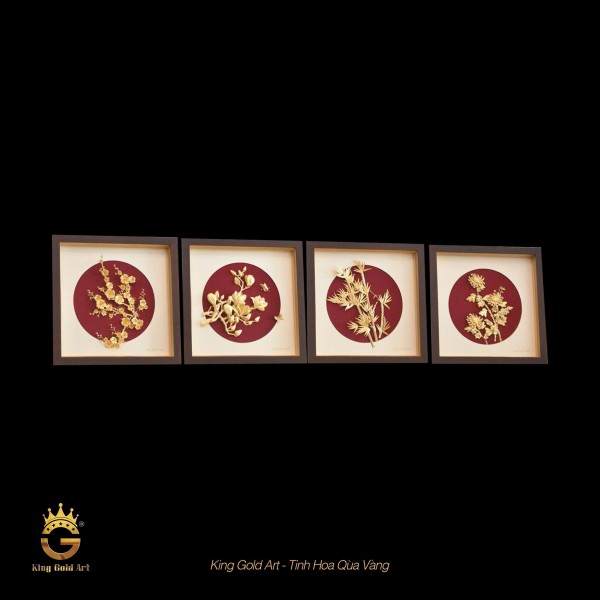 Bộ Tranh Tứ Quý Mạ Vàng Mai – Lan – Trúc – Cúc