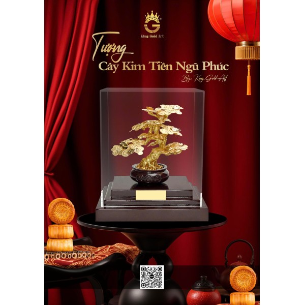 Tượng Cây Kim Tiền Ngũ Phúc dát vàng – Quà tặng vàng Trung Thu cao cấp