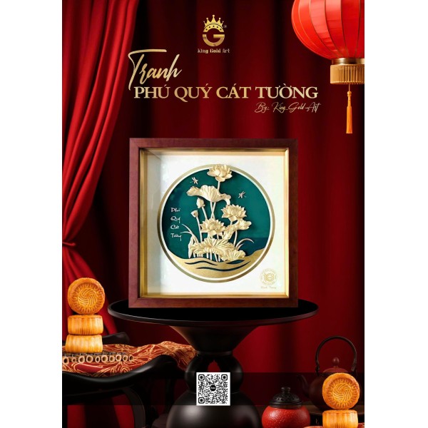 Tranh vàng hoa sen Phú Quý Cát Tường – Quà Trung Thu cao cấp