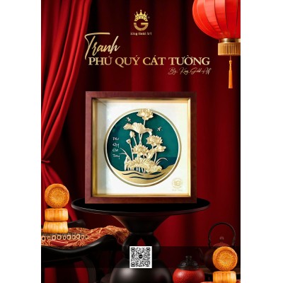 Tranh vàng hoa sen Phú Quý Cát Tường – Quà Trung Thu cao cấp