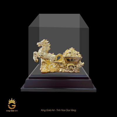Tượng Ngựa mạ vàng Phát Tài (kéo xe) 2 phiên bản 12cm và 18cm