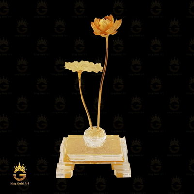 Mô Hình Hoa Sen Mạ Vàng Cành Đơn Đế Pha Lê Trong Suốt VIP