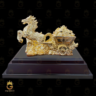 Tượng Ngựa Kéo Xe Tiền Vàng Phú Quý "Tài Lộc Đầy Xe" 2 phiên bản 12cm và 18cm