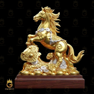 Tượng Ngựa Vàng Phong Thủy Nhất Mã Phi Thiên Như Ý 20cm 