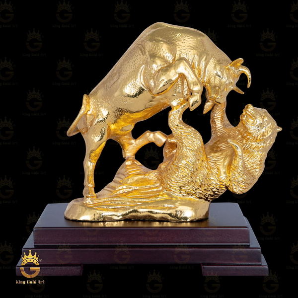 Tượng Bò Vàng Tài Chính Chiến Đấu Gấu Bull And Bear Mạ Vàng
