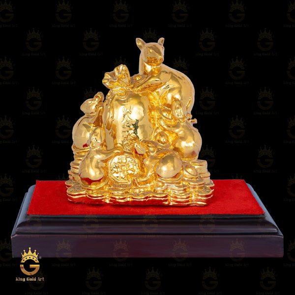 Tượng Chuột Mạ Vàng Ngũ Thử Chiêu Tài Kéo Bao Tiền Tài Lộc