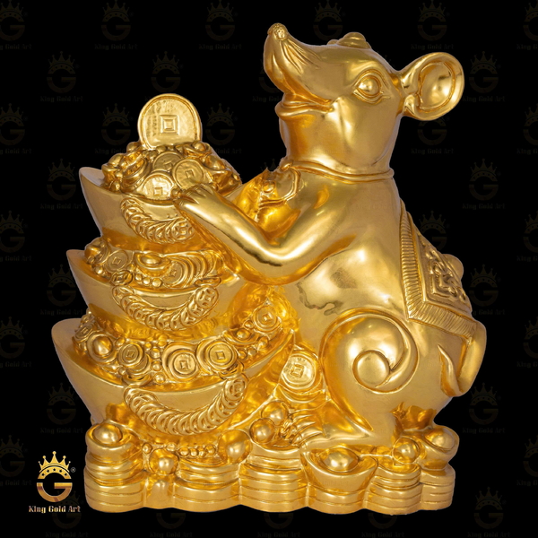 Tượng Chuột Mạ Vàng Bên Tháp Vàng Phú Quý Cát Tường