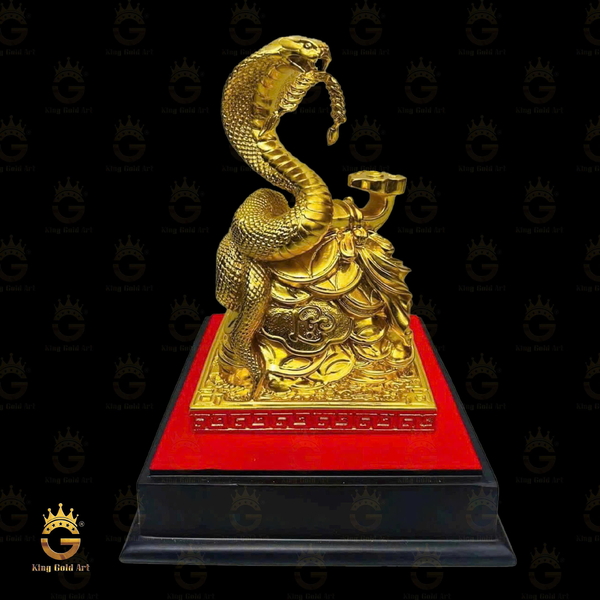 Tượng Rắn Hổ Mang bằng Đồng Ngẩng Đầu Ngậm Ngọc Quý Phong Thủy