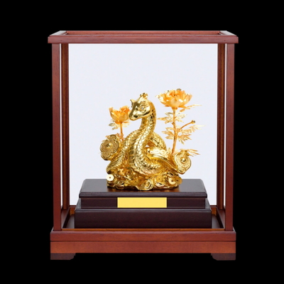 Tượng Rắn Mạ Vàng Bên Hoa Mẫu Đơn Phú Quý Phong Thủy Quà Tặng