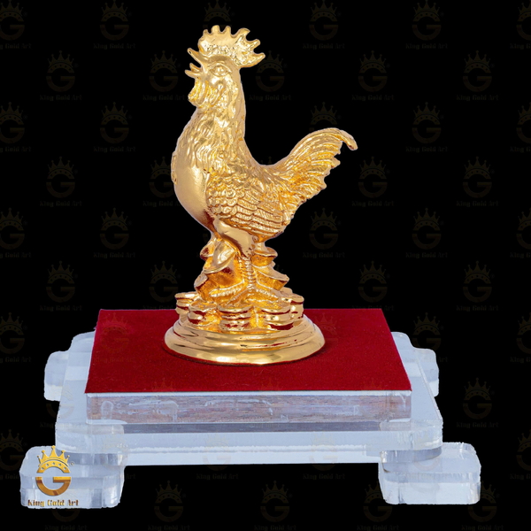 Tượng Gà Trống Mạ Vàng Quà Tặng Đối Tác Cao Cấp Trên Đế Pha Lê