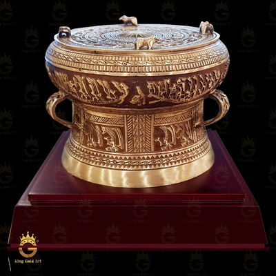 Trống Đồng Đông Sơn Đúc Đồng Giả Cổ Đế Gỗ Cao Cấp