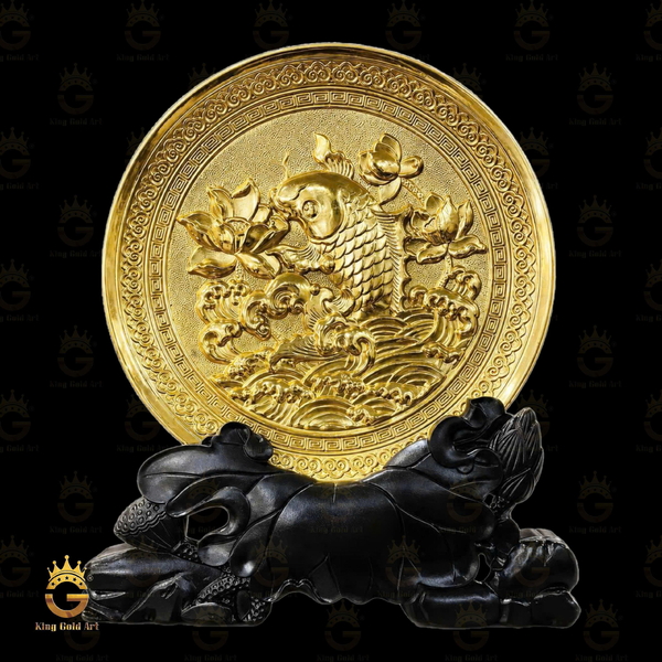 Đĩa Cá Chép Hoa Sen Mạ Vàng 24K Phong Thủy