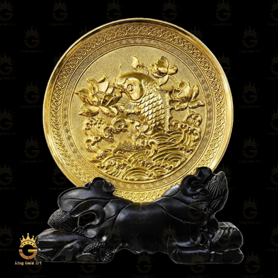 Đĩa Cá Chép Hoa Sen Mạ Vàng 24K Phong Thủy
