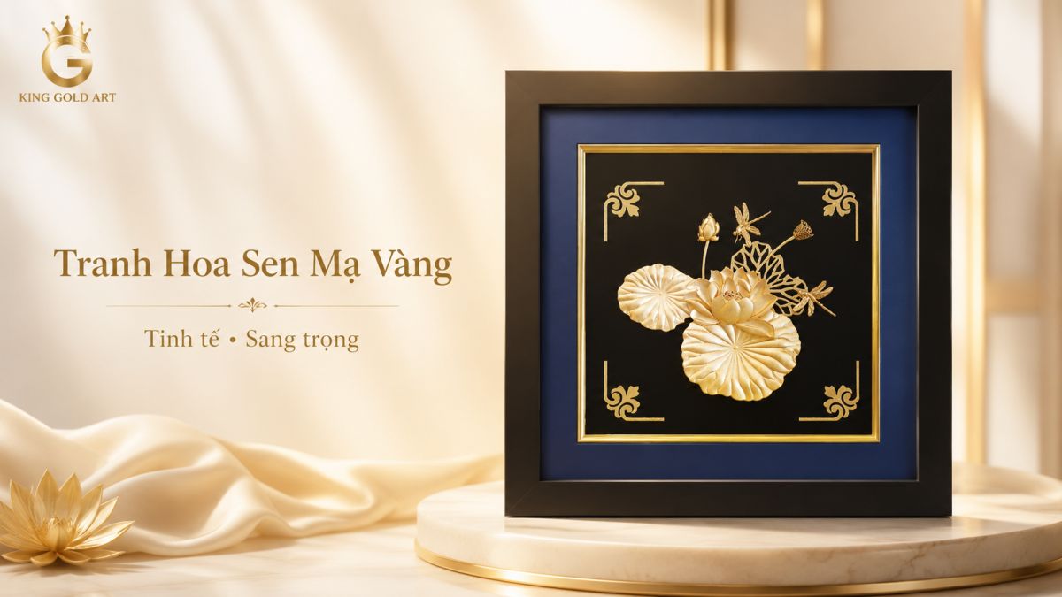 Tranh hoa sen mạ vàng làm quà tặng với ý nghĩa thanh cao, tinh khiết