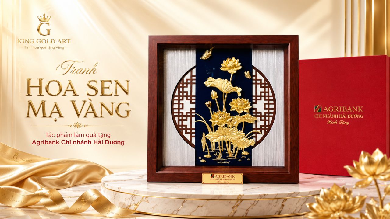 Tranh hoa sen mạ vàng dành cho Agribank Chi nhánh Hải Dương