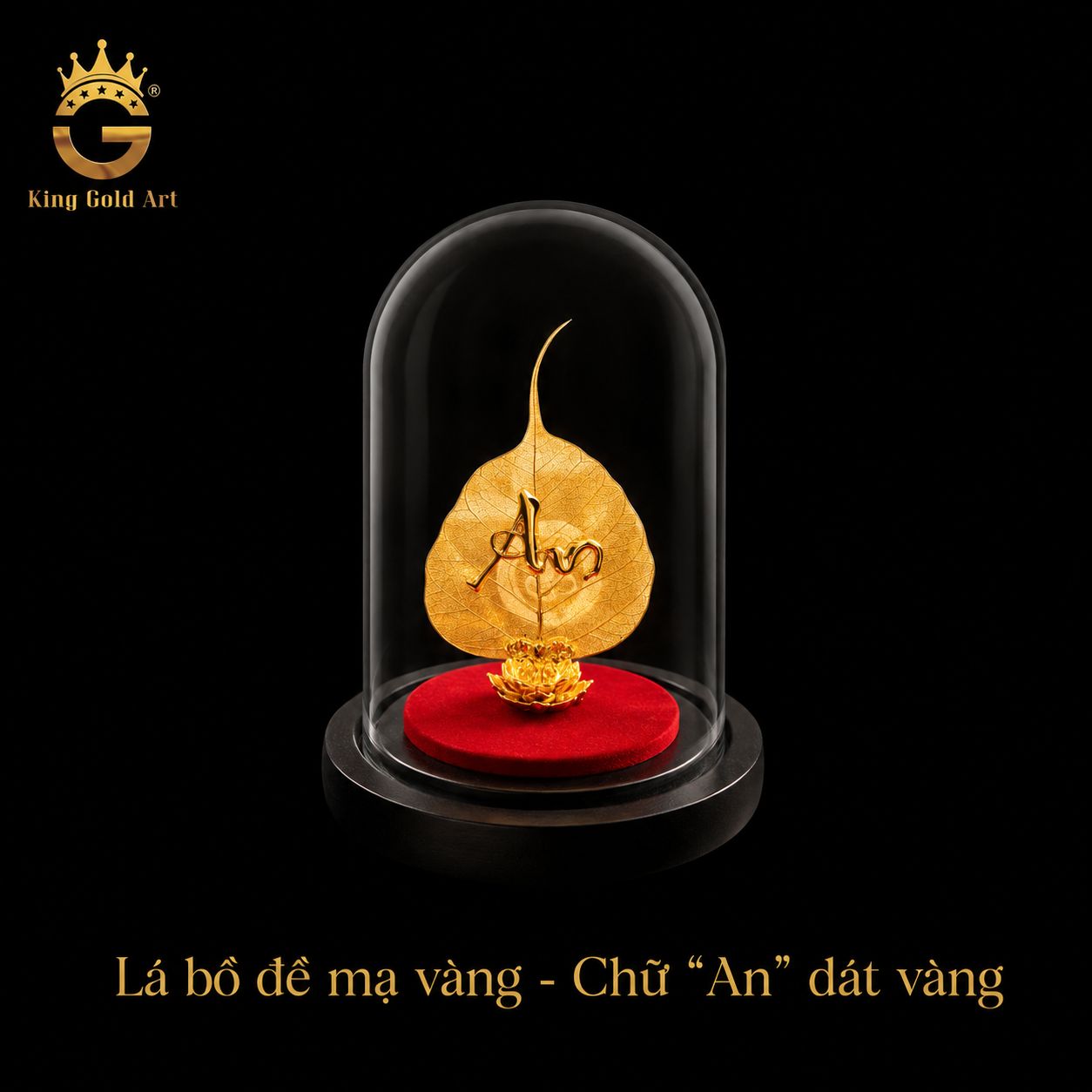 Lá bồ đề mạ vang - Chữ An được dát vàng