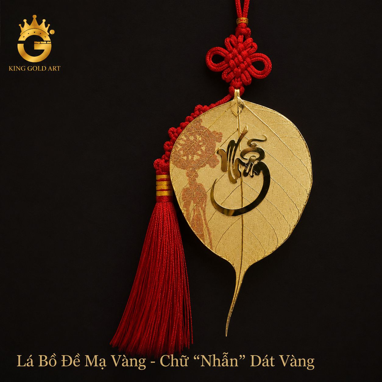 Lá bồ đề mạ vàng - chữ Nhẫn được dát vàng