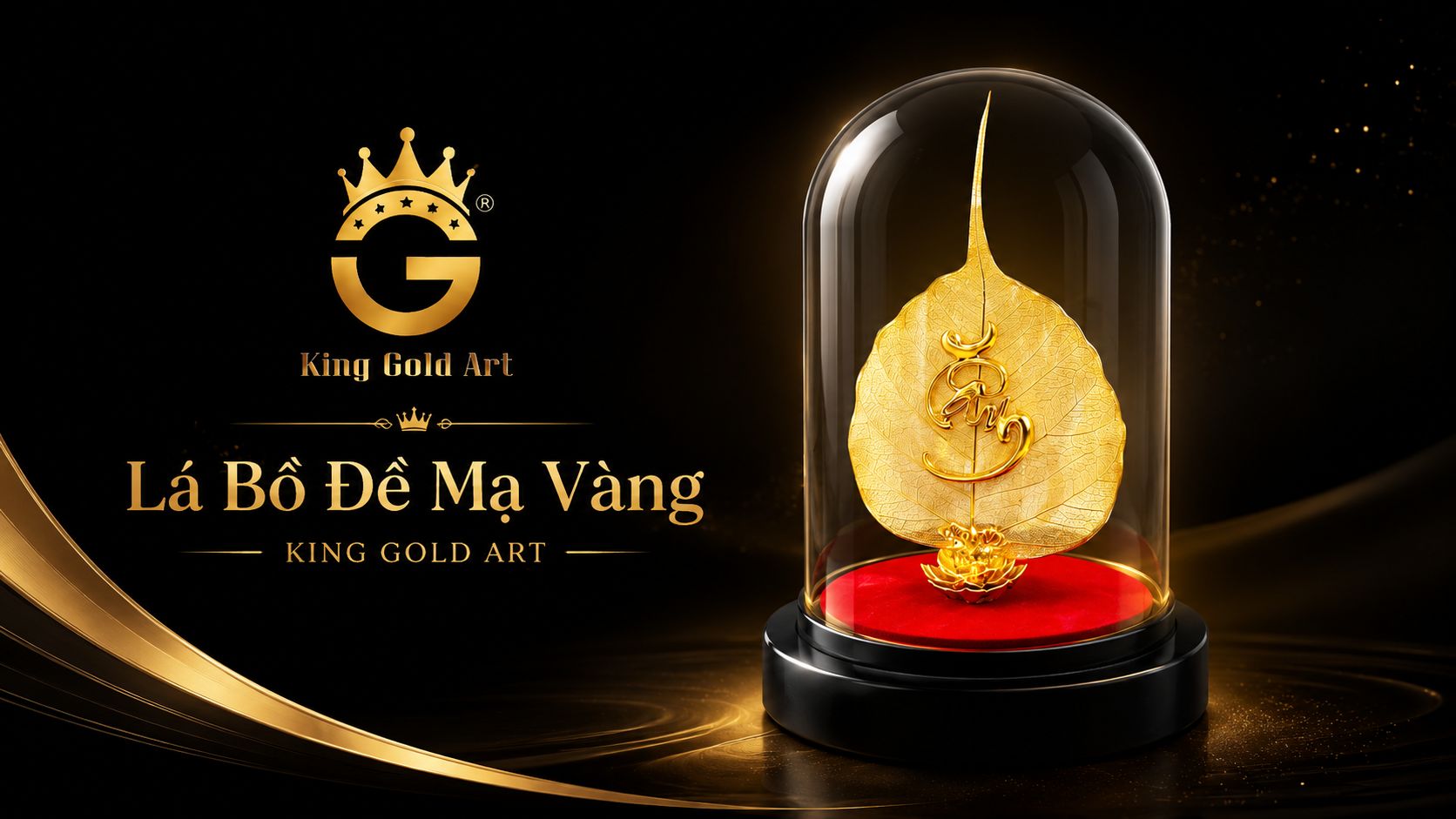 Lá bồ đề mạ vang - Chữ Tâm được dát vàng