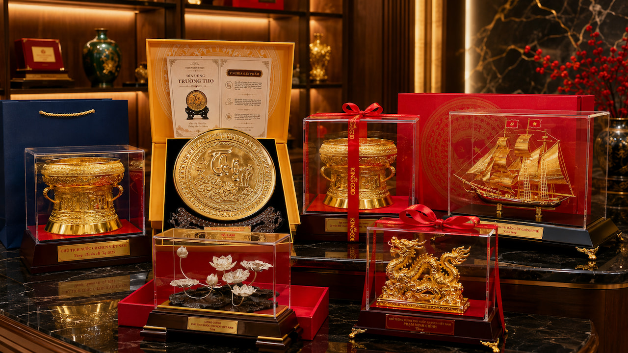 Hộp quà tặng cao cấp đi kèm các sản phẩm mạ vàng tại King Gold Art