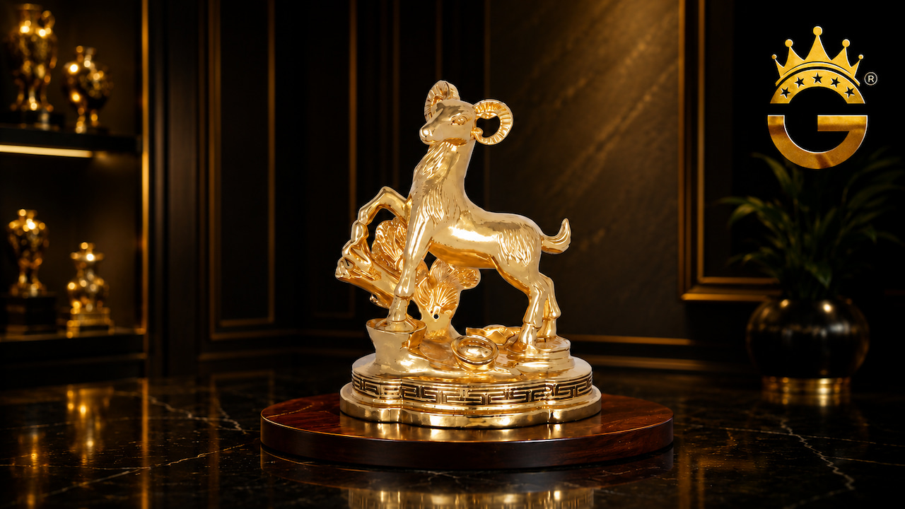 Tượng Dê mạ vàng phong thủy cao cấp King Gold Art