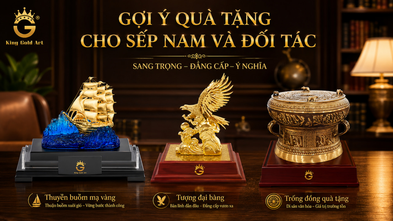 Thuyền buồm đại bàng và trống đồng làm quà tặng sếp nam đối tác