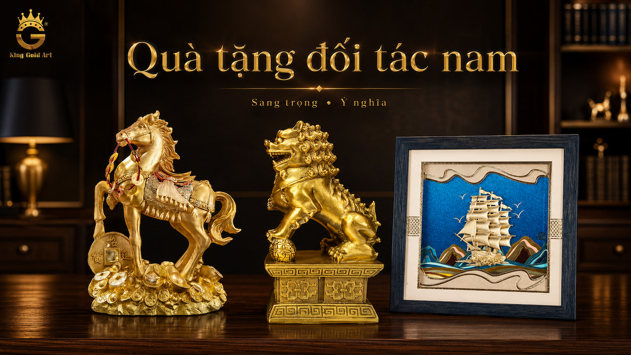 Quà tặng đối tác nam gồm tượng ngựa thuyền buồm và Tỳ Hưu
