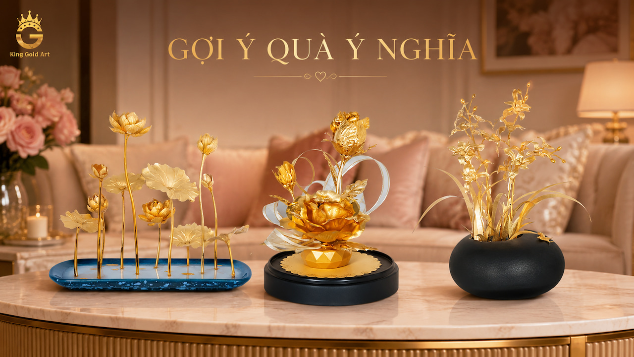 Những món quà tặng bạn gái ý nghĩa gồm hoa hồng, hoa lan và hoa sen mạ vàng