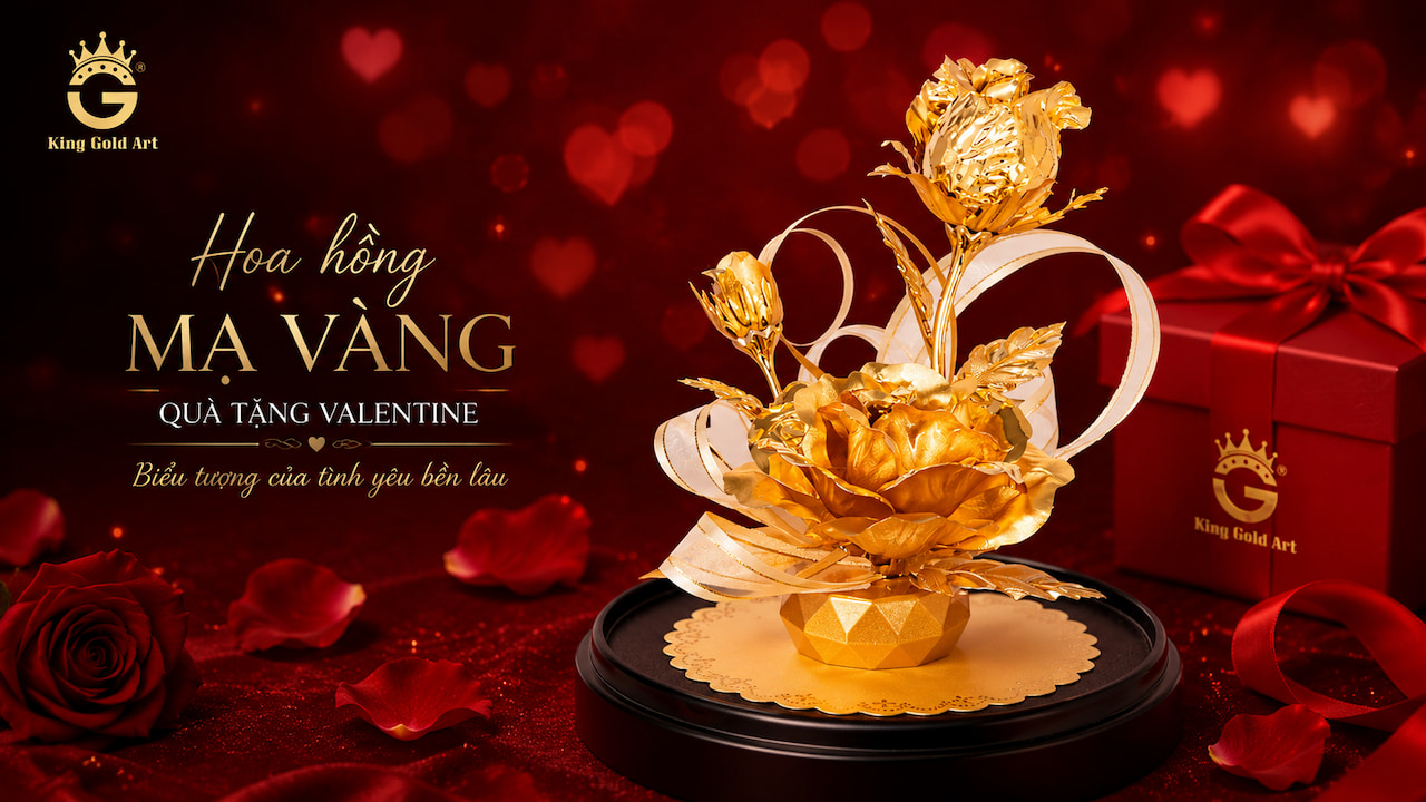 Hoa hồng mạ vàng làm quà Valentine cho bạn gái và người yêu
