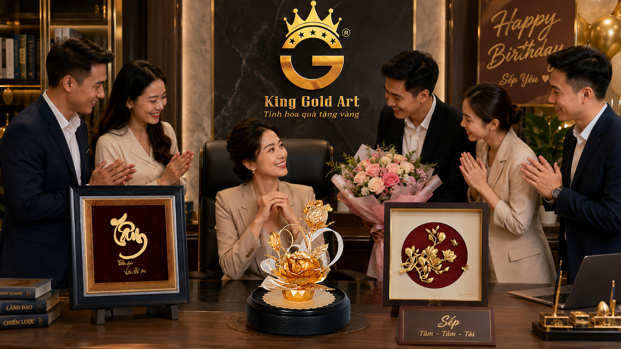 Quà tặng sinh nhật sếp nữ trong buổi chúc mừng tại văn phòng