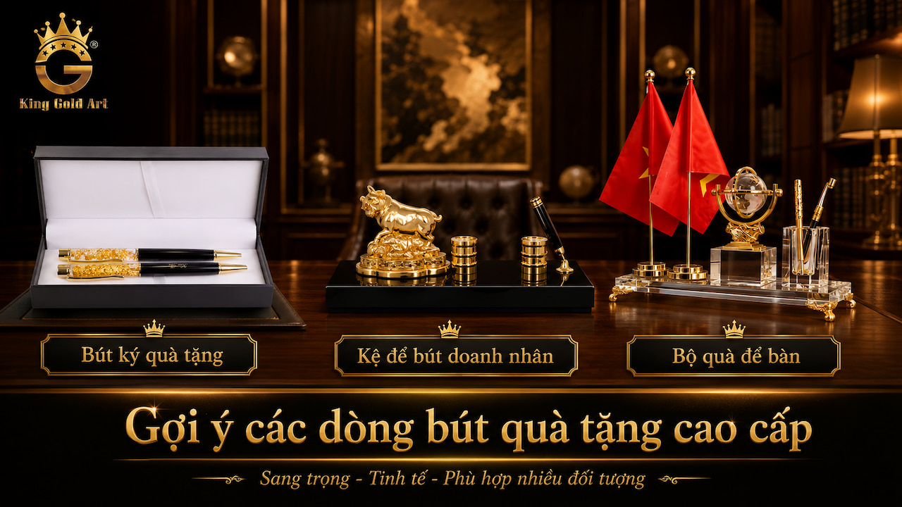 Bút ký kệ để bút và bộ bút quà tặng King Gold Art