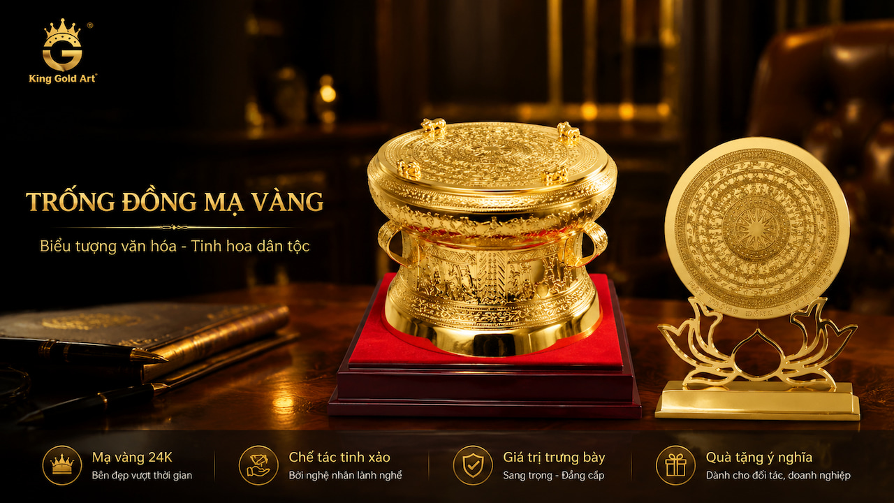 Trống đồng mạ vàng quà tặng doanh nghiệp kỷ niệm thành lập