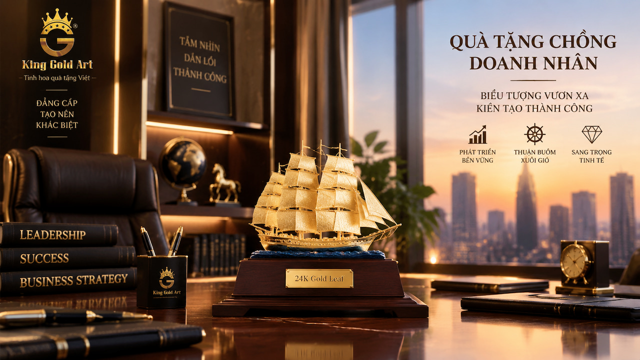 Quà tặng chồng doanh nhân với mô hình thuyền buồm mạ vàng