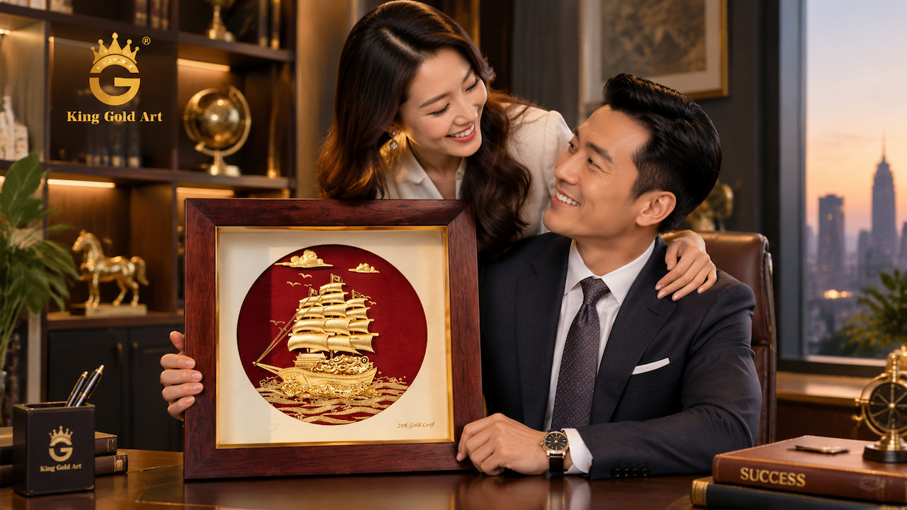 Tranh mạ vàng tặng chồng cao cấp trang trí phòng làm việc