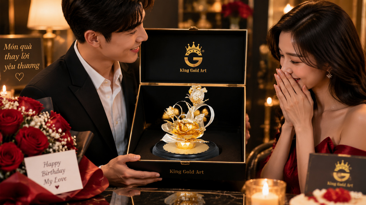 hoa hồng mạ vàng làm quà sinh nhật bạn gái ý nghĩa