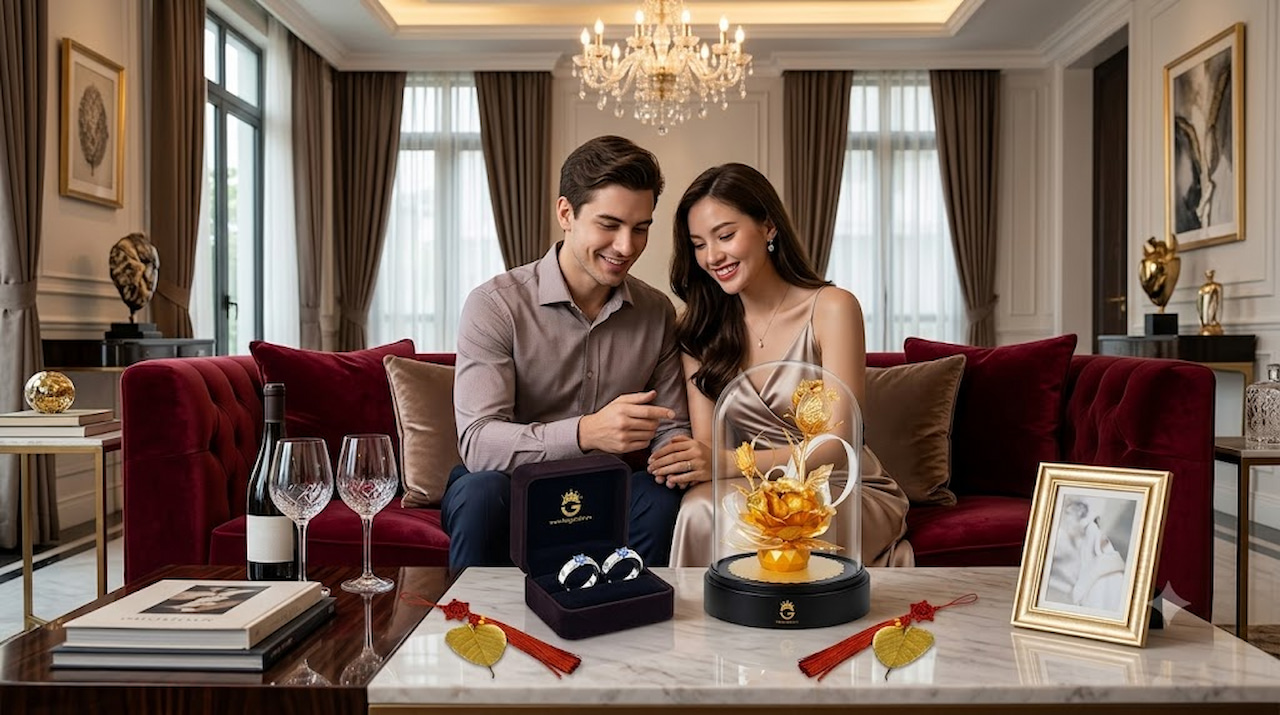 cành hoa hồng mạ vàng làm quà tặng bạn gái ý nghĩa