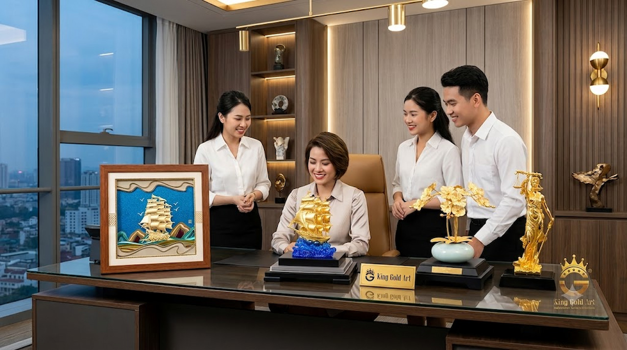 quà tặng sếp nữ thuyền buồm mạ vàng sang trọng