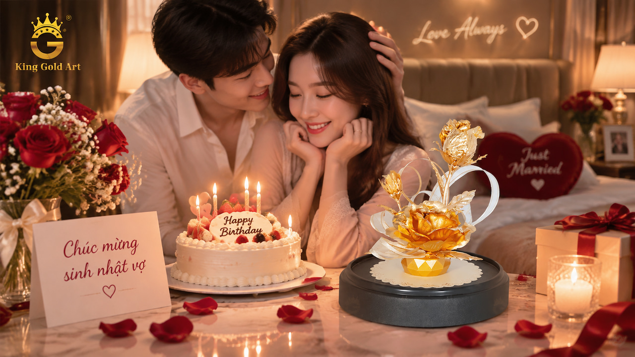 Hoa hồng mạ vàng 24K biểu tượng tình yêu tặng sinh nhật vợ