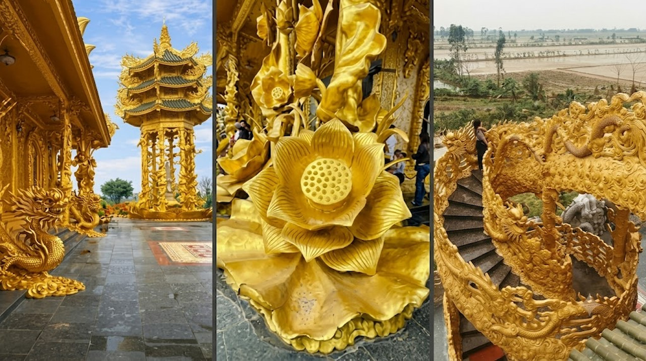 Chi tiết hoa văn trong kiến trúc chùa dát vàng Hưng Yên