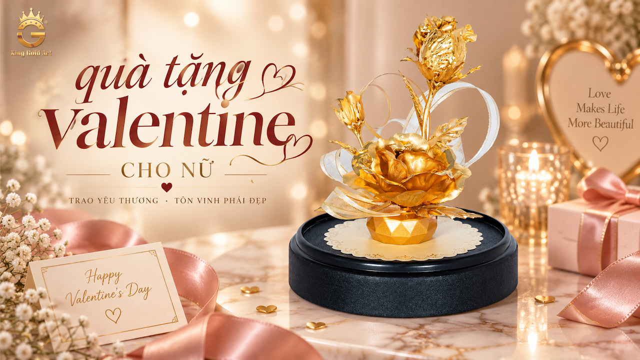 Hoa hồng mạ vàng 24K làm quà Valentine cho bạn gái