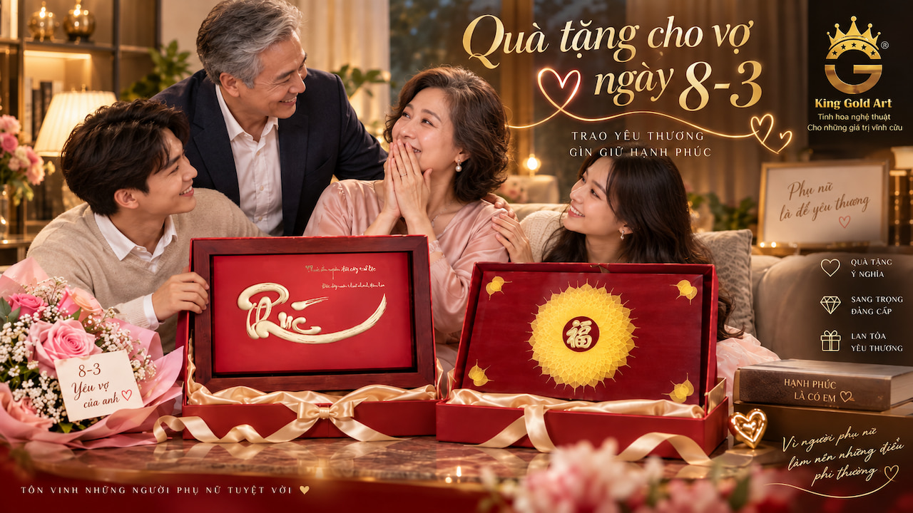 Tranh chữ Phúc mạ vàng quà tặng vợ ý nghĩa