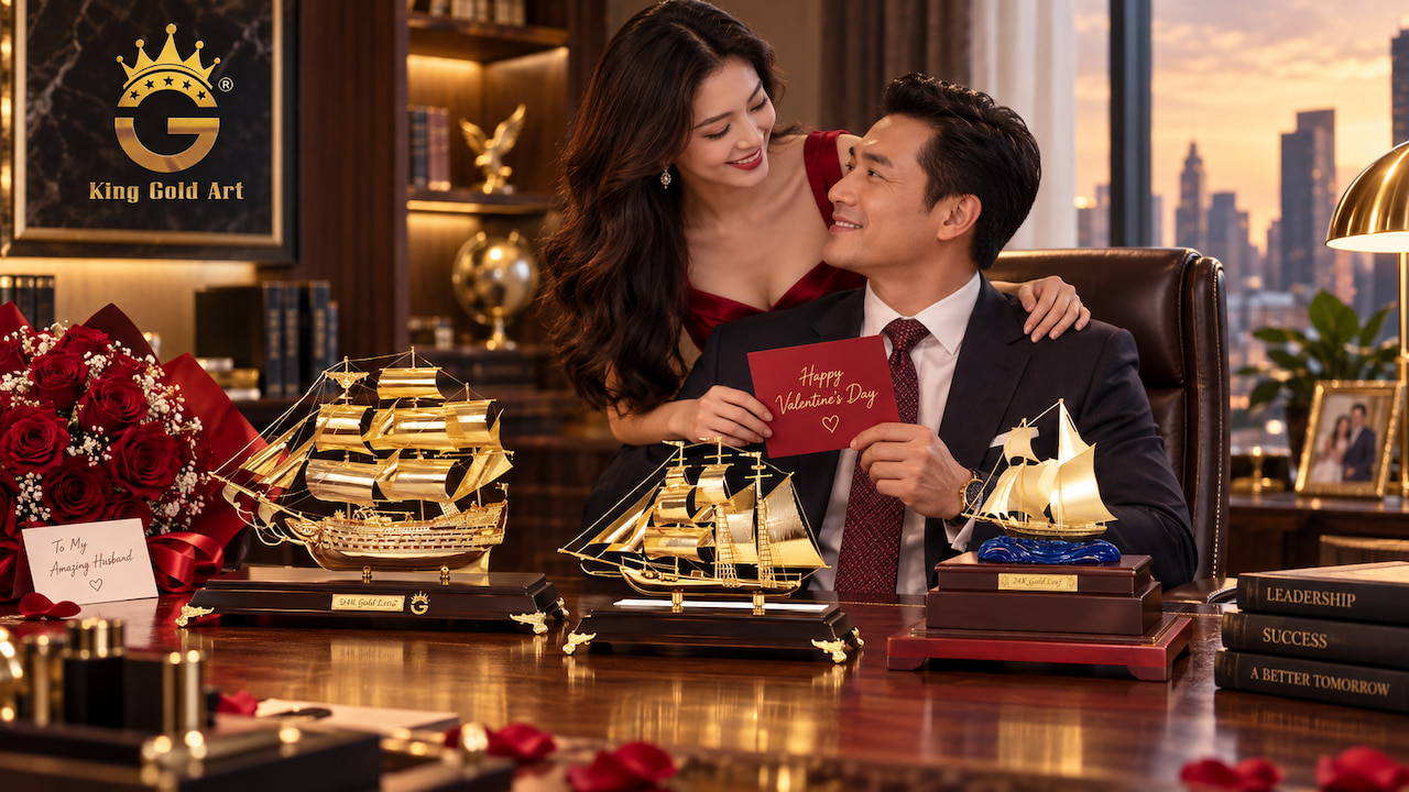 Thuyền buồm mạ vàng làm quà Valentine cho chồng