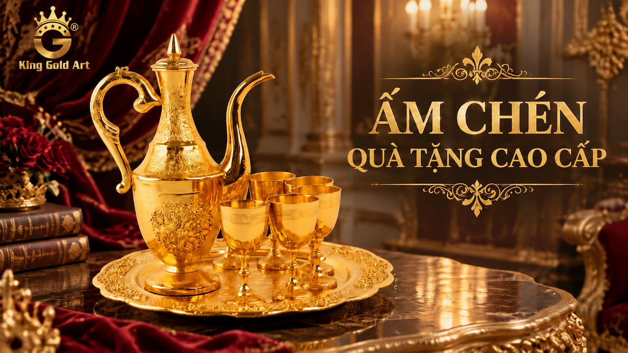 Bộ ấm chén quà tặng cao cấp mạ vàng 24K King Gold Art