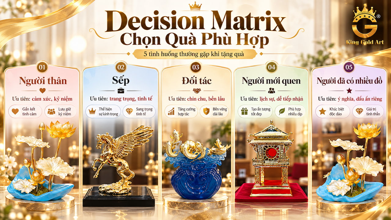 Ma trận chọn quà phù hợp cho người thân, sếp, đối tác, người mới quen và người đã có nhiều đồ