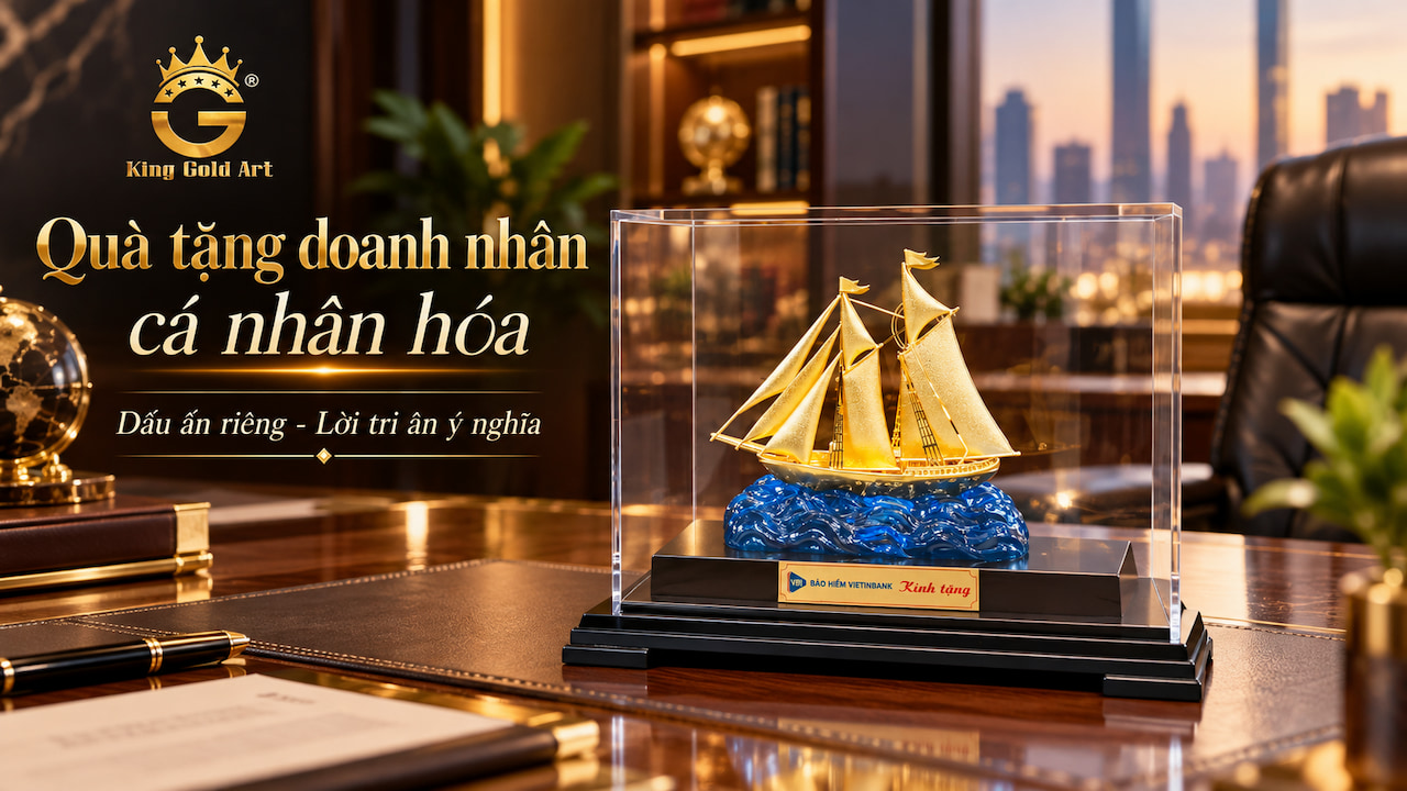 Quà tặng doanh nhân 13/10 cá nhân hóa với tên, logo và lời đề tặng tại King Gold Art